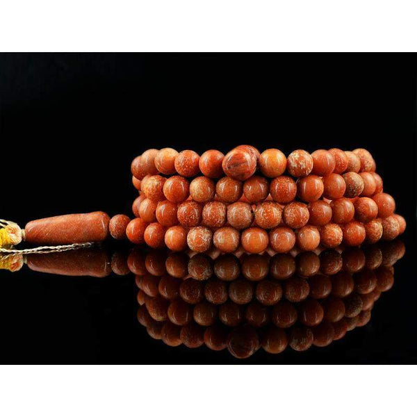gemsmore:Natural Red Jasper Necklace 108 Prayer Mala Round Shape Beads