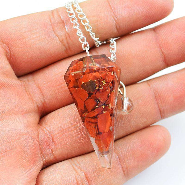 gemsmore:Natural Red Jasper Orgone Healing Point Pendulum