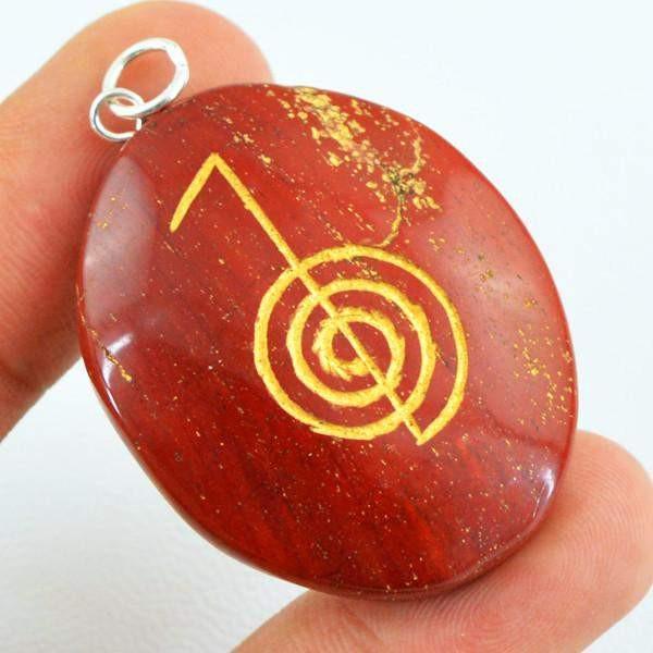 gemsmore:Natural Red Jasper Oval Shape Healing Chakra Pendant