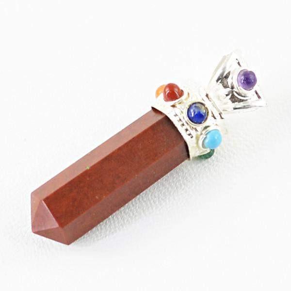 gemsmore:Natural Red Jasper Seven Chakra Crystal Healing Point Pendant