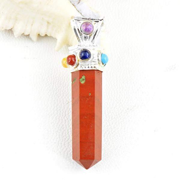 gemsmore:Natural Red Jasper Seven Chakra Healing Point Pendant