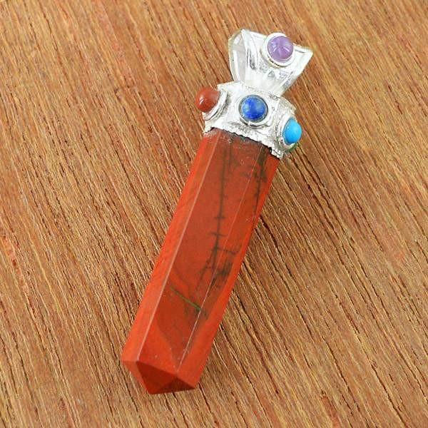 gemsmore:Natural Red Jasper Seven Chakra Healing Point Pendant