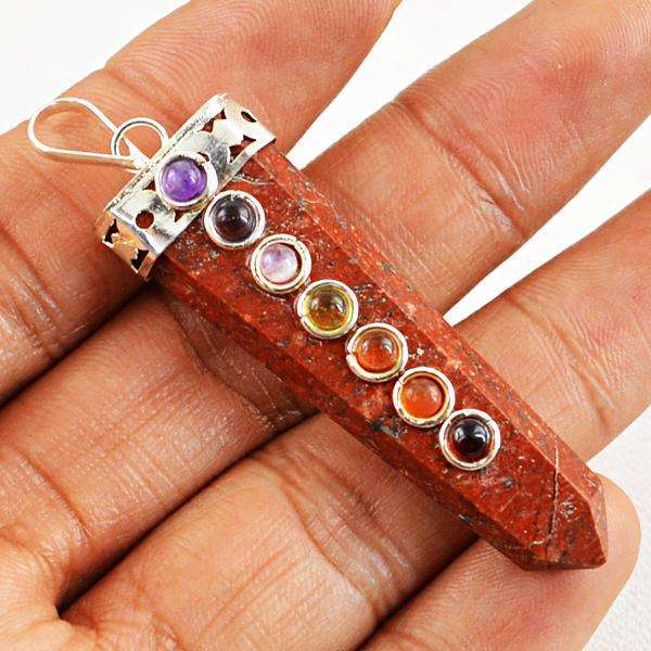 gemsmore:Natural Red jasper Seven Chakra Healing Wand Pendant