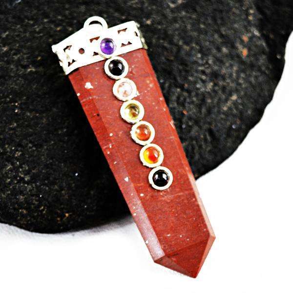 gemsmore:Natural Red jasper Seven Chakra Healing Wand Pendant