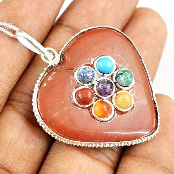 gemsmore:Natural Red Jasper Seven Chakra Heart Shape Gemstone Pendant