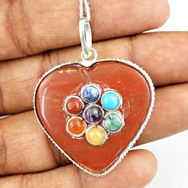 gemsmore:Natural Red Jasper Seven Chakra Heart Shape Gemstone Pendant