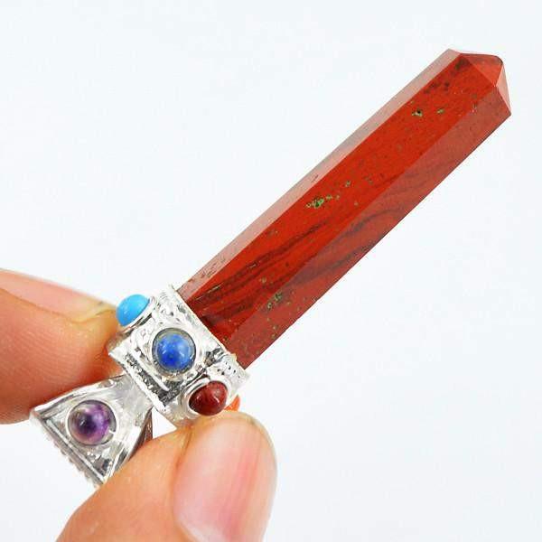 gemsmore:Natural Red Jasper Seven Chakra Meditation Healing Point Pendant