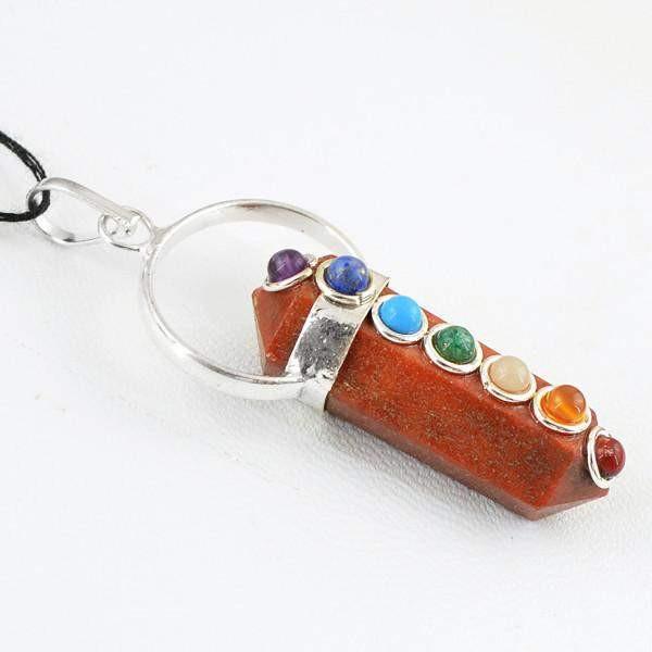 gemsmore:Natural Red Jasper Seven Chakra Reiki Healing Point Pendant