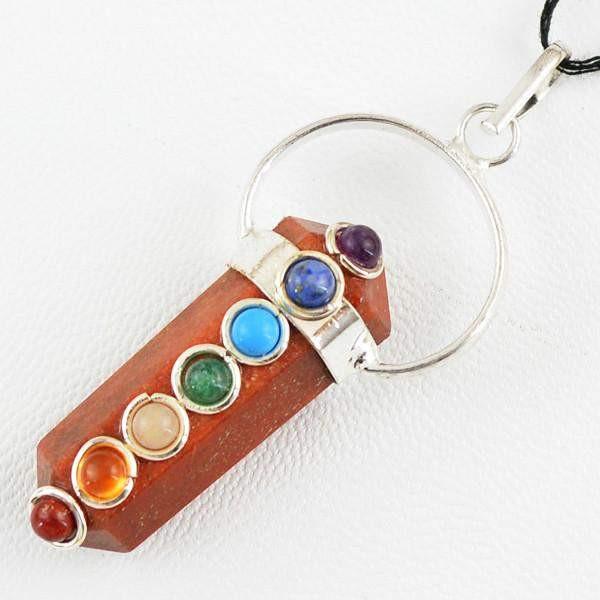 gemsmore:Natural Red Jasper Seven Chakra Reiki Healing Point Pendant