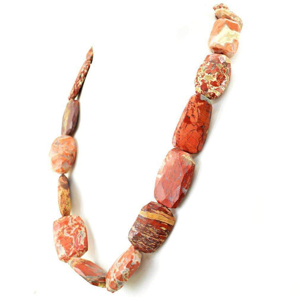 gemsmore:Natural Red Mookaite Necklace Untreated Faceted Beads
