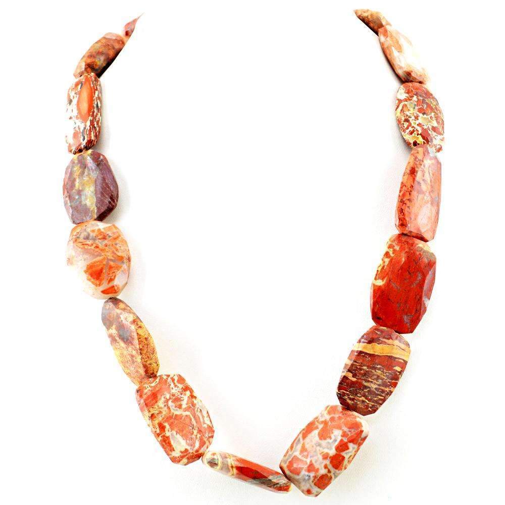 gemsmore:Natural Red Mookaite Necklace Untreated Faceted Beads