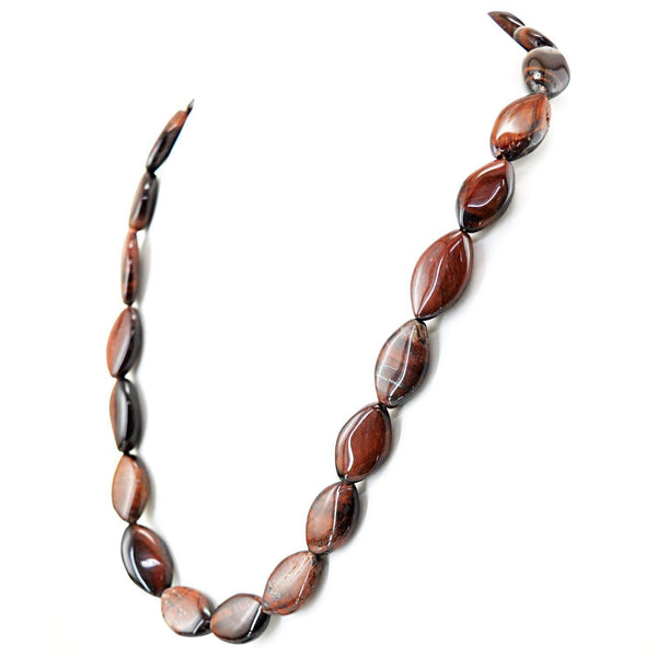 gemsmore:Natural Red Power Tiger Eye Necklace Single Strand Untreated Beads