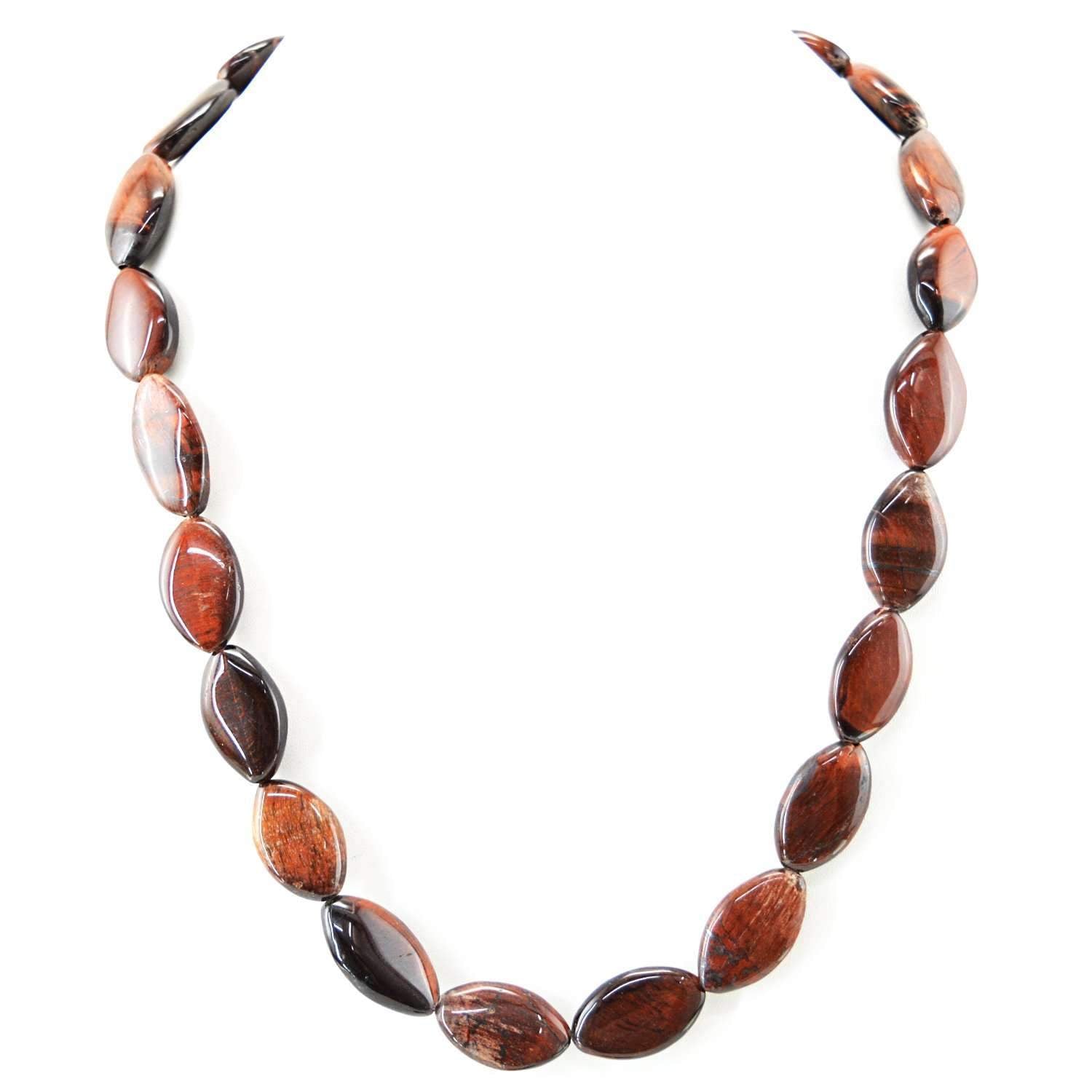 gemsmore:Natural Red Power Tiger Eye Necklace Single Strand Untreated Beads