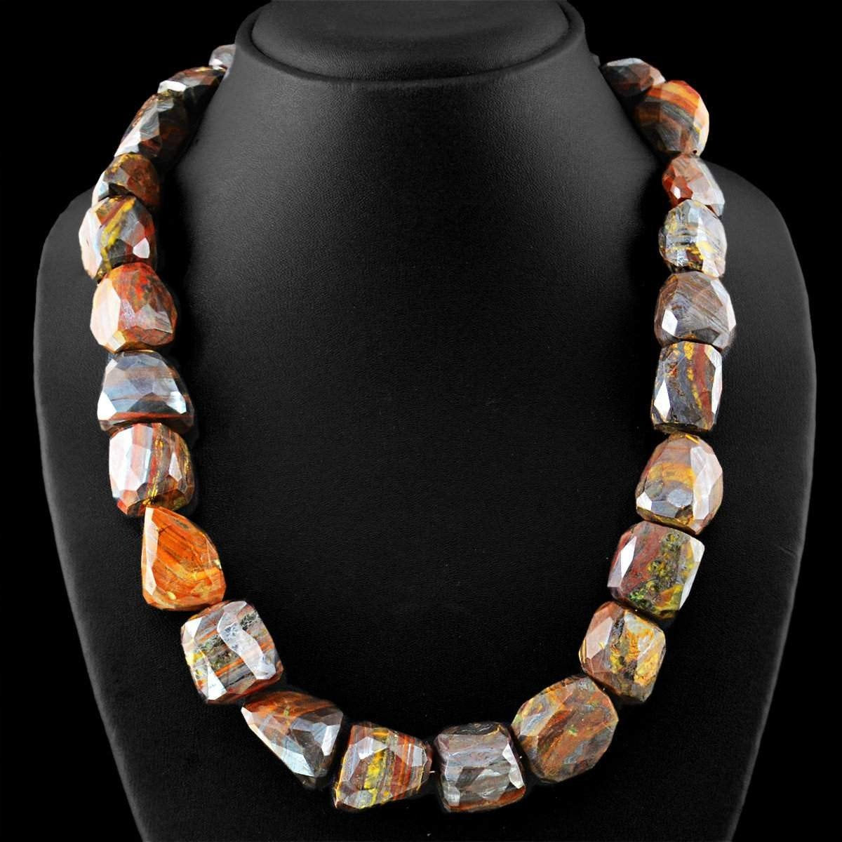 gemsmore:Natural Red Power Tiger Eye Necklace Unheated Beads