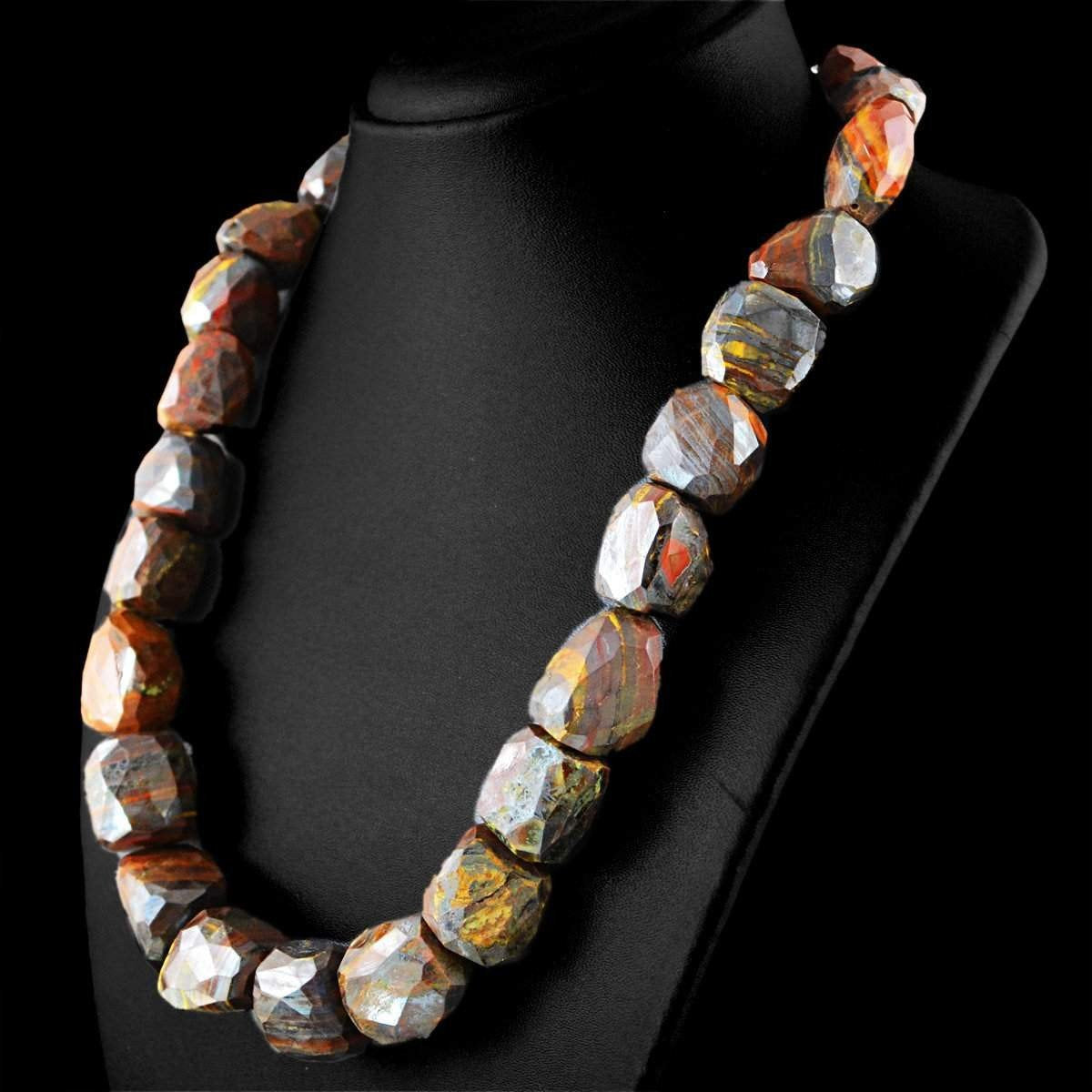 gemsmore:Natural Red Power Tiger Eye Necklace Unheated Beads