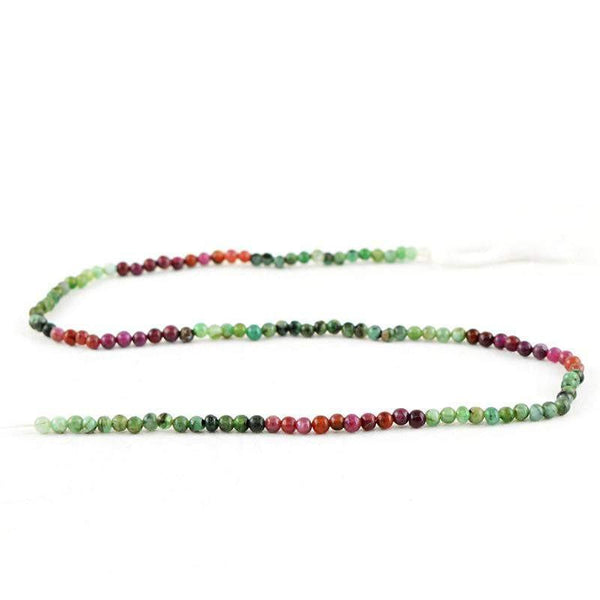 gemsmore:Natural Red Ruby & Green Emerald Round Beads Strand