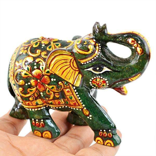 gemsmore:Natural Rich Green Jade Hand Carved Elephant Gemstone