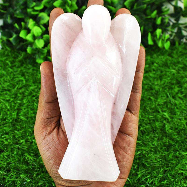 gemsmore:Natural Rose Quartz Hand Carved Genuine Crystal Gemstone Carving Angel