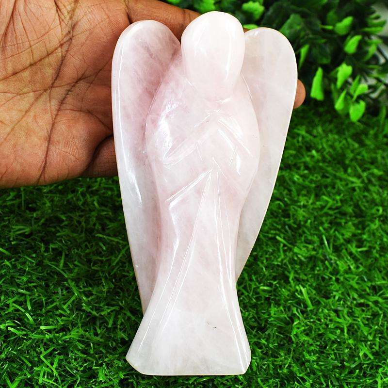 gemsmore:Natural Rose Quartz Hand Carved Genuine Crystal Gemstone Carving Angel