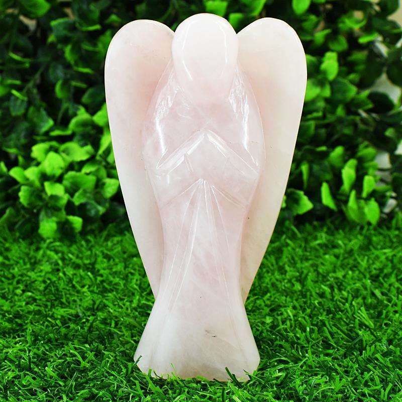 gemsmore:Natural Rose Quartz Hand Carved Genuine Crystal Gemstone Carving Angel