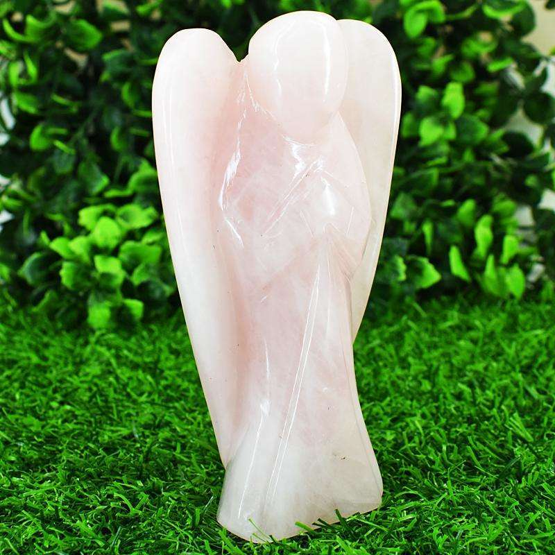 gemsmore:Natural Rose Quartz Hand Carved Genuine Crystal Gemstone Carving Angel