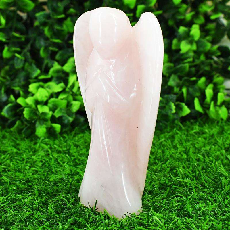 gemsmore:Natural Rose Quartz Hand Carved Genuine Crystal Gemstone Carving Angel