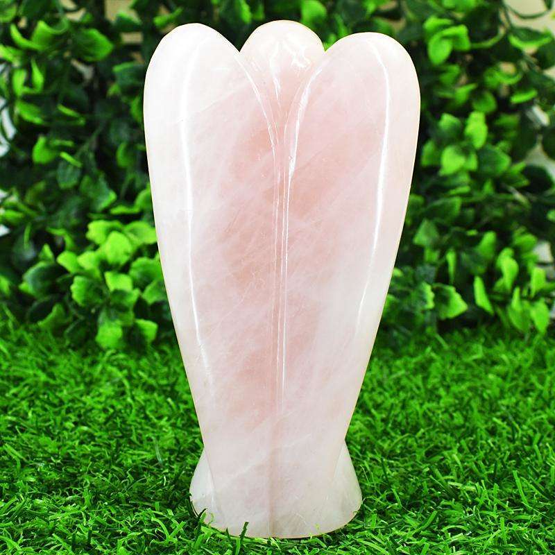 gemsmore:Natural Rose Quartz Hand Carved Genuine Crystal Gemstone Carving Angel