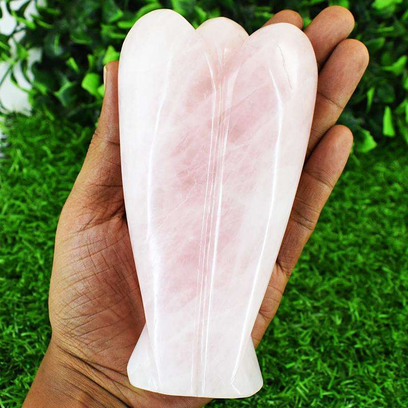 gemsmore:Natural Rose Quartz Hand Carved Genuine Crystal Gemstone Carving Angel