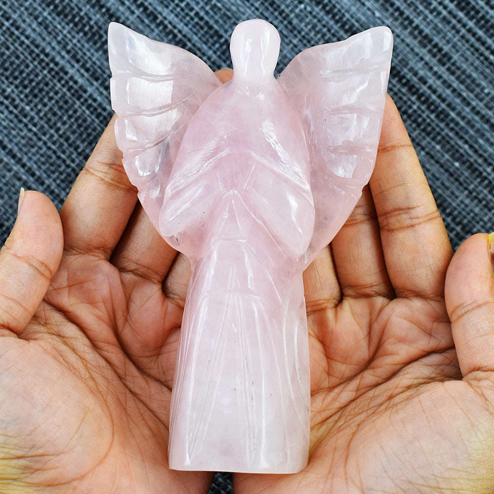 gemsmore:Natural Rose Quartz Hand Carved Genuine Crystal Gemstone Carving Healing Praying Angel