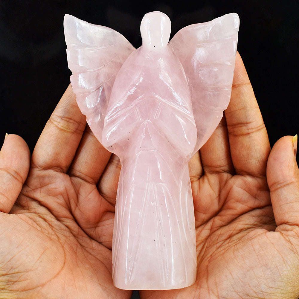 gemsmore:Natural Rose Quartz Hand Carved Genuine Crystal Gemstone Carving Healing Praying Angel