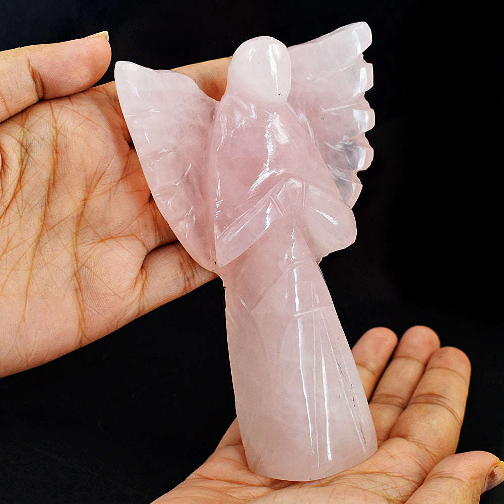 gemsmore:Natural Rose Quartz Hand Carved Genuine Crystal Gemstone Carving Healing Praying Angel