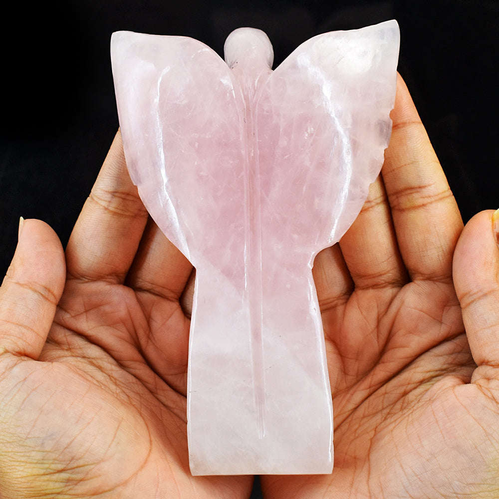 gemsmore:Natural Rose Quartz Hand Carved Genuine Crystal Gemstone Carving Healing Praying Angel