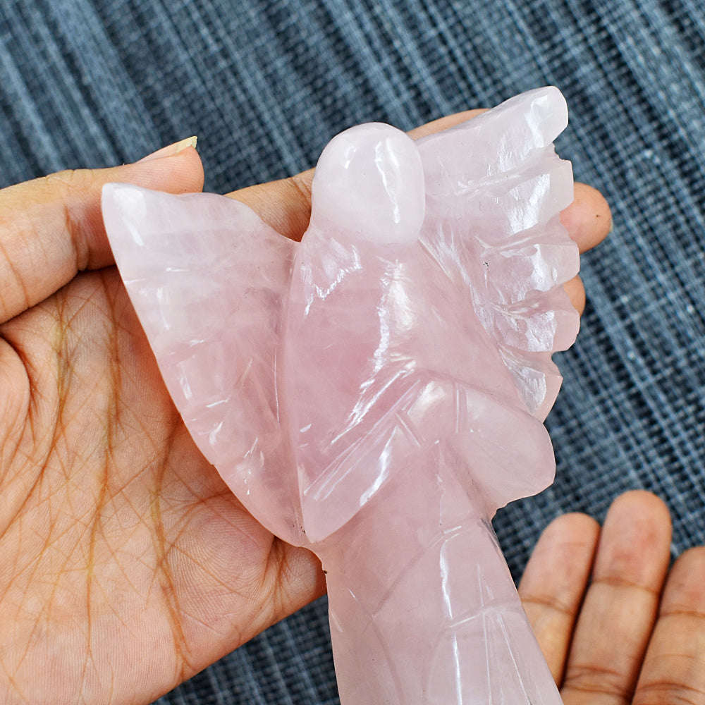 gemsmore:Natural Rose Quartz Hand Carved Genuine Crystal Gemstone Carving Healing Praying Angel