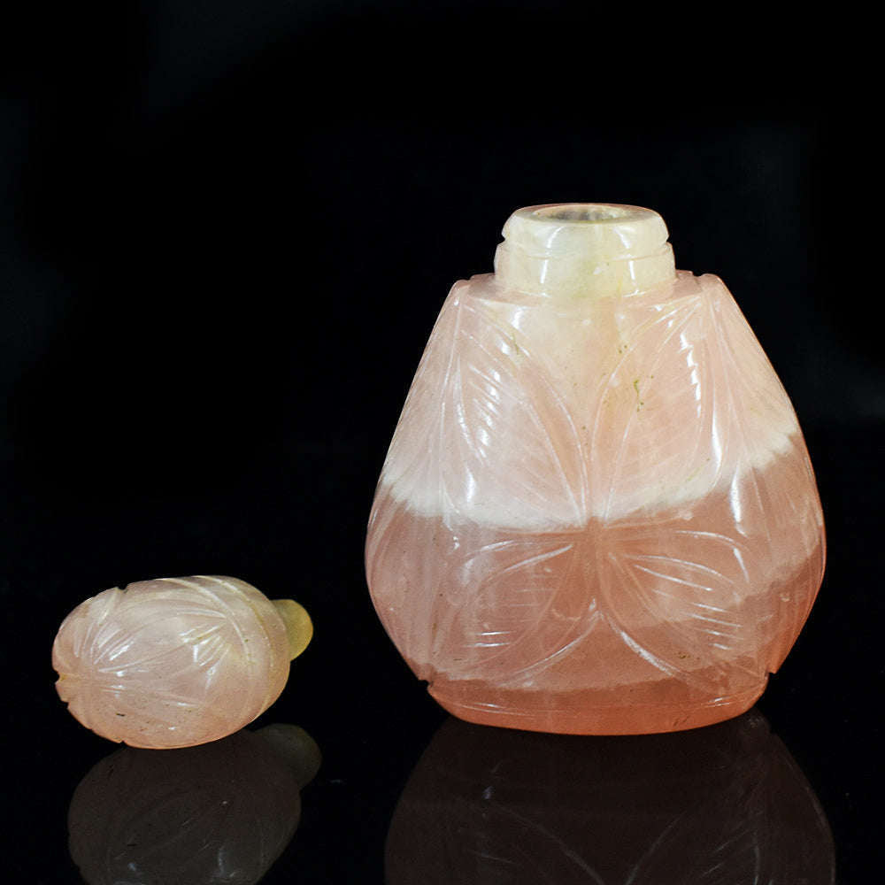 gemsmore:Natural Rose Quartz Hand Carved Genuine Crystal Gemstone Carving Perfume Bottle