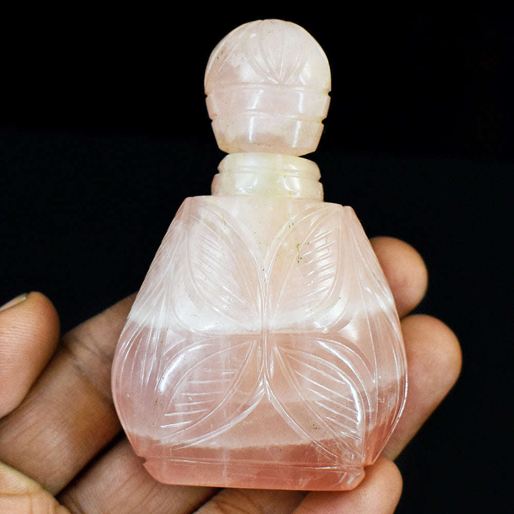 gemsmore:Natural Rose Quartz Hand Carved Genuine Crystal Gemstone Carving Perfume Bottle