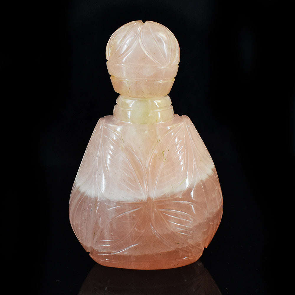 gemsmore:Natural Rose Quartz Hand Carved Genuine Crystal Gemstone Carving Perfume Bottle