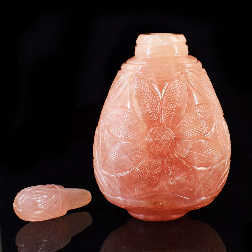 gemsmore:Natural Rose Quartz Hand Carved Genuine Crystal Gemstone Carving Perfume Bottle