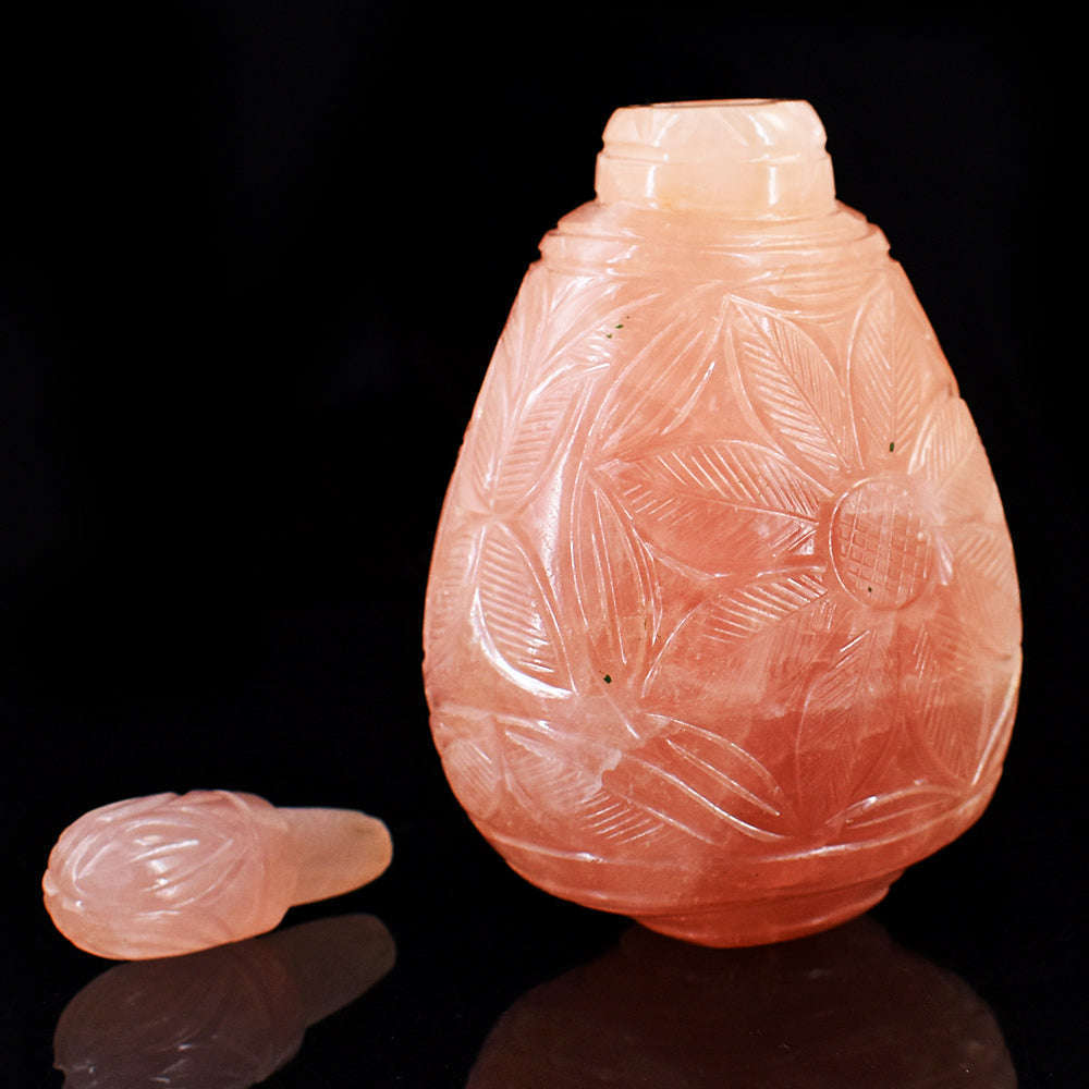 gemsmore:Natural Rose Quartz Hand Carved Genuine Crystal Gemstone Carving Perfume Bottle