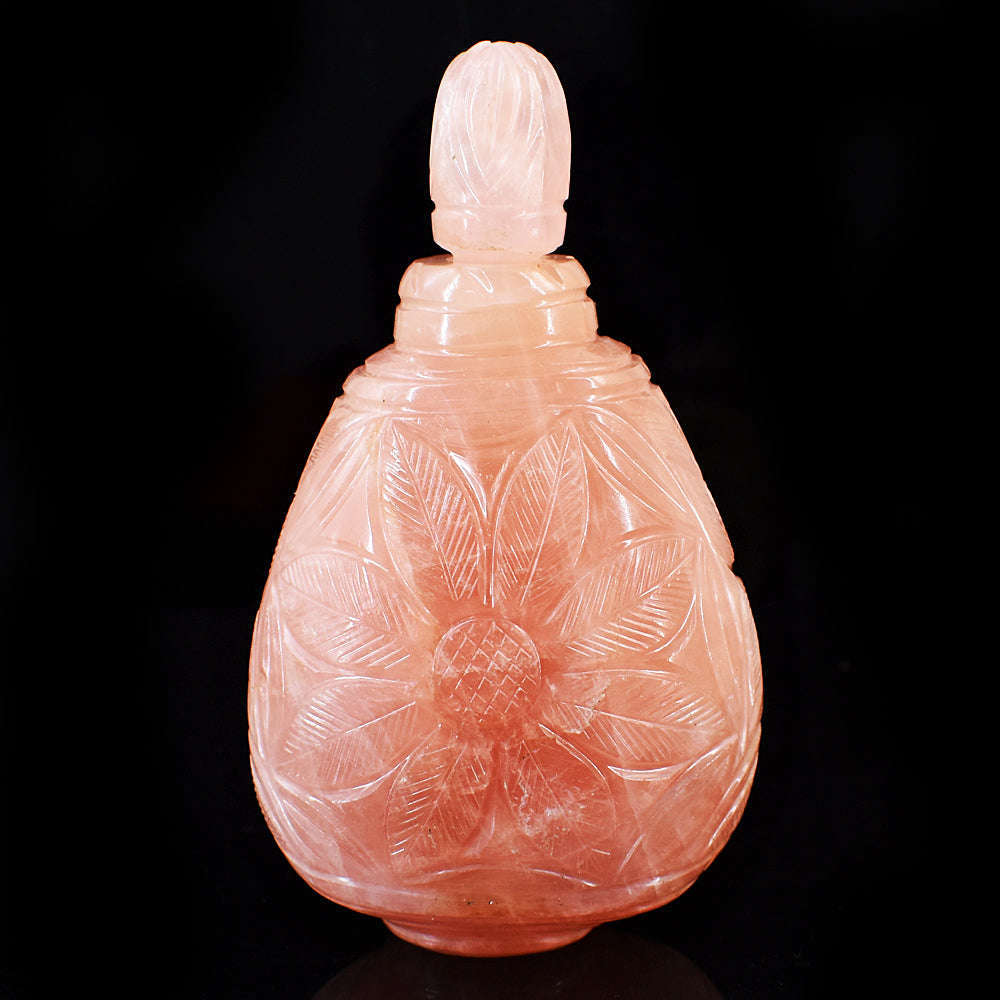 gemsmore:Natural Rose Quartz Hand Carved Genuine Crystal Gemstone Carving Perfume Bottle