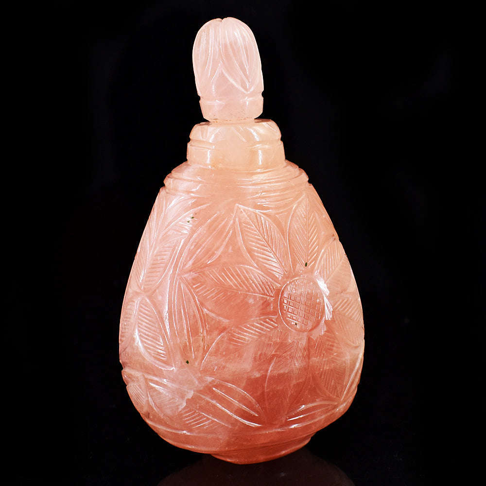 gemsmore:Natural Rose Quartz Hand Carved Genuine Crystal Gemstone Carving Perfume Bottle