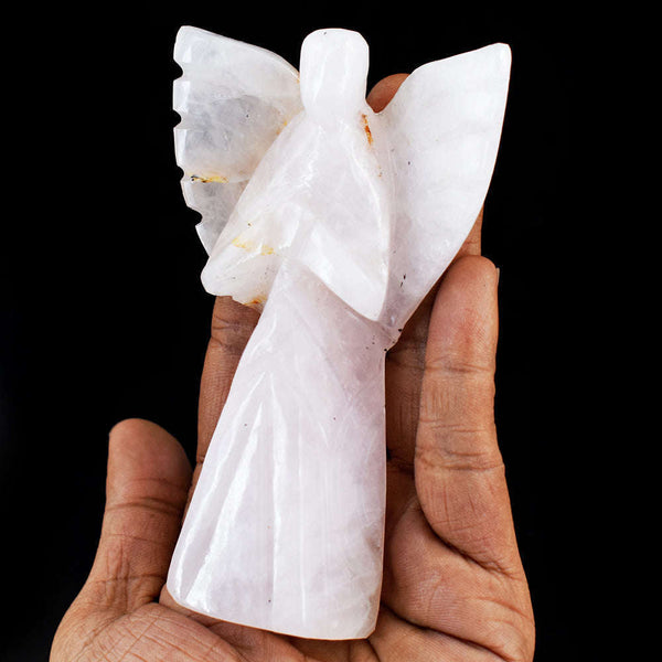 gemsmore:Natural Rose Quartz Hand Carved Genuine Crystal Gemstone Carving Praying Angel