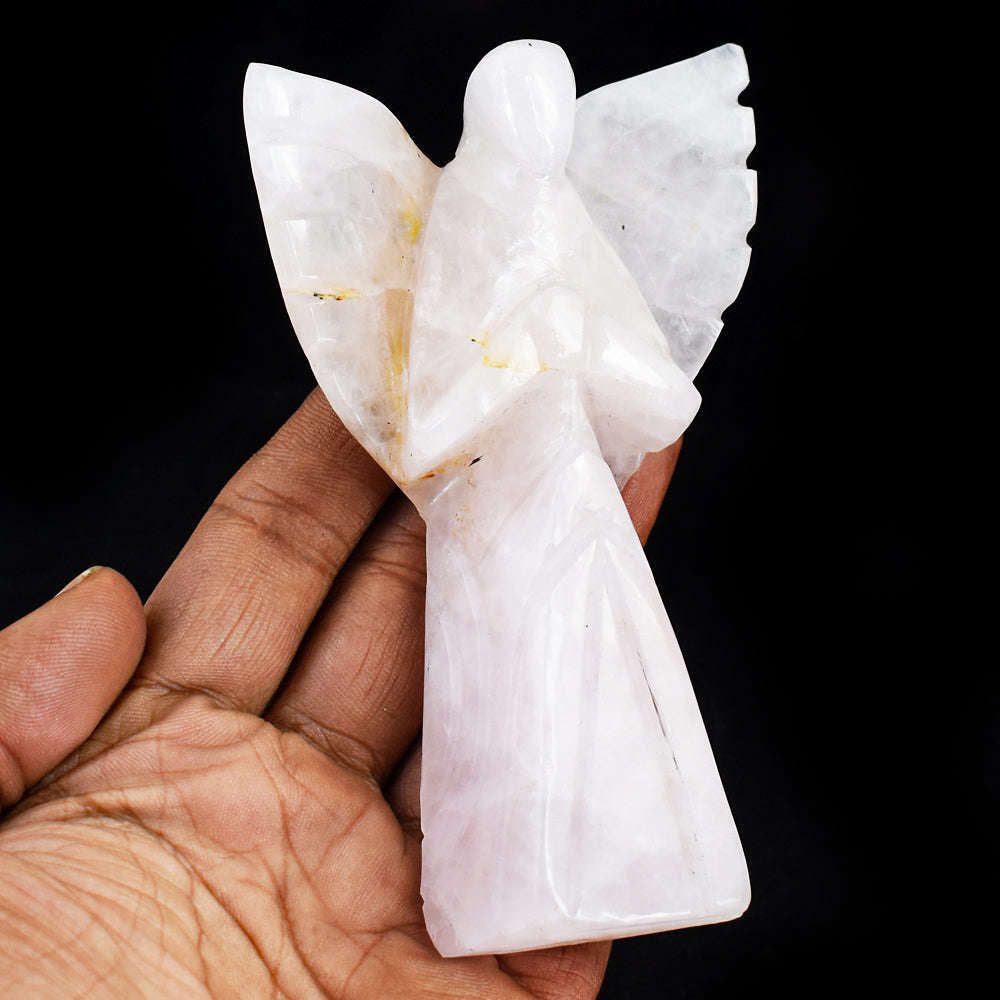 gemsmore:Natural Rose Quartz Hand Carved Genuine Crystal Gemstone Carving Praying Angel