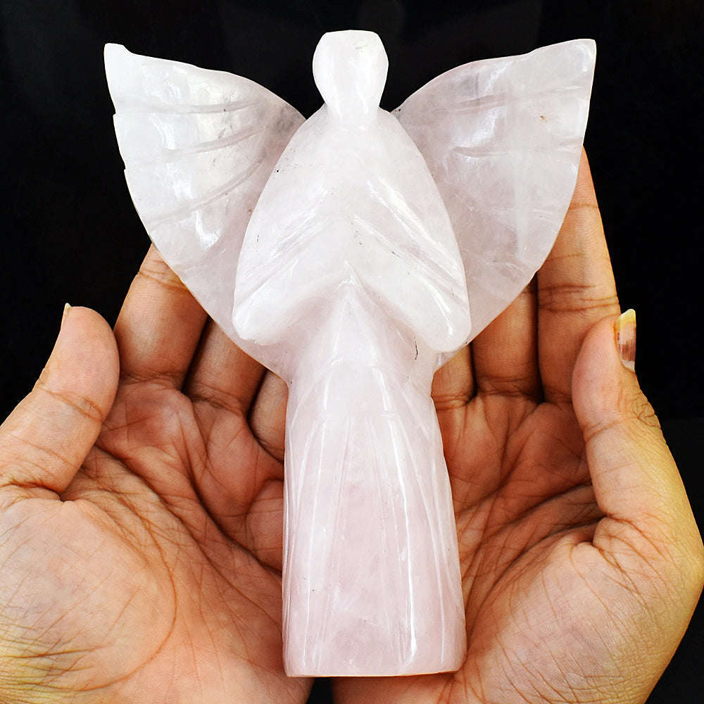 gemsmore:Natural Rose Quartz Hand Carved Healing Praying Angel