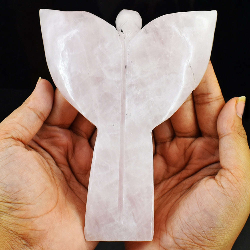 gemsmore:Natural Rose Quartz Hand Carved Healing Praying Angel