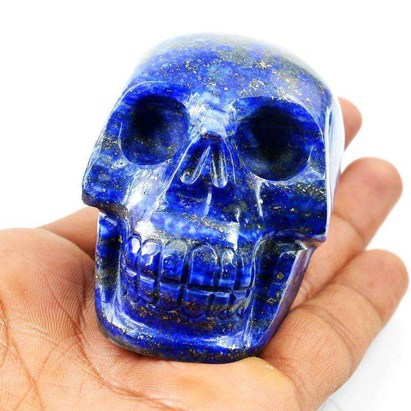 gemsmore:Natural Rough Blue Lapis Lazuli Carved Skull Gem