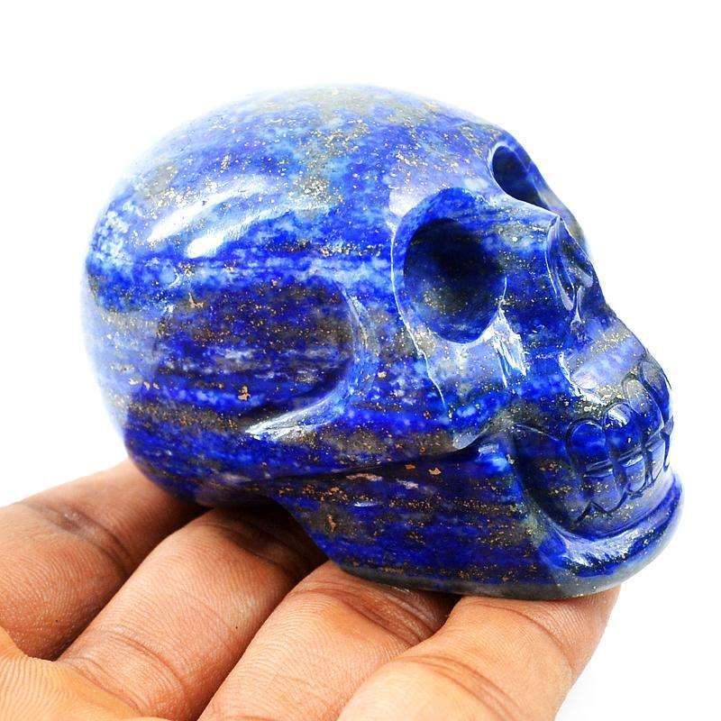 gemsmore:Natural Rough Blue Lapis Lazuli Carved Skull Gem