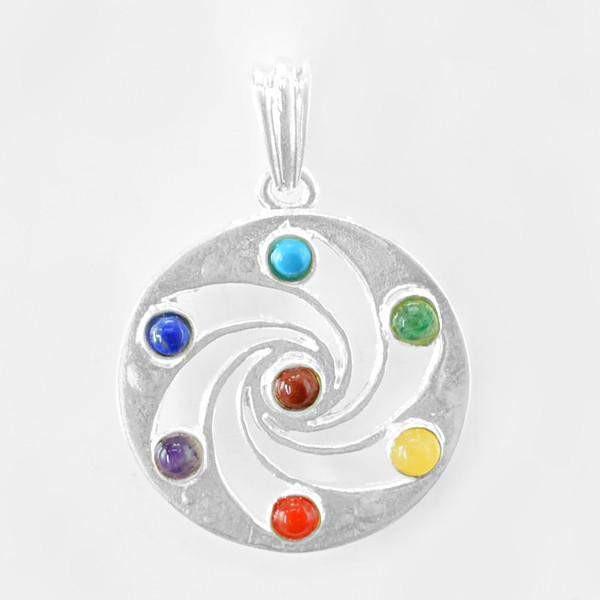 gemsmore:Natural Round Seven Chakra Crystal Healing Pendant