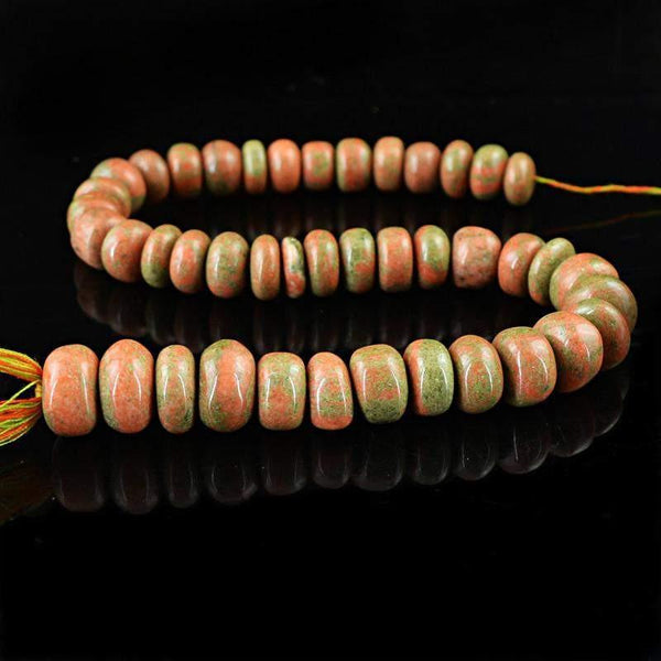 gemsmore:Natural Round Shape Blood Green Unakite Beads Strand