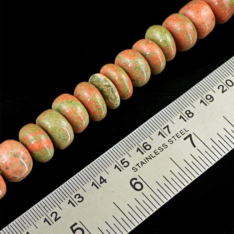 gemsmore:Natural Round Shape Blood Green Unakite Beads Strand