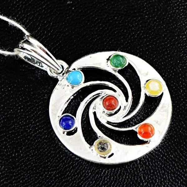 gemsmore:Natural Round Shape Designer Seven Chakra Healing Pendant